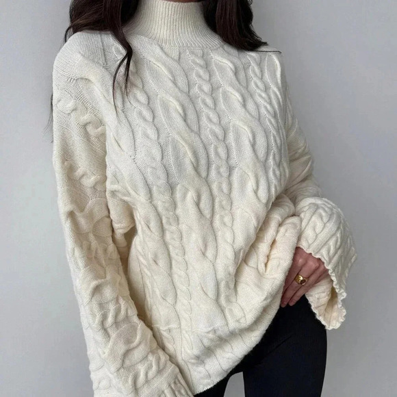 Apricot Casual Women's Color Twist Knit Warm Long Sleeve Sweater - Picture 5 of 6